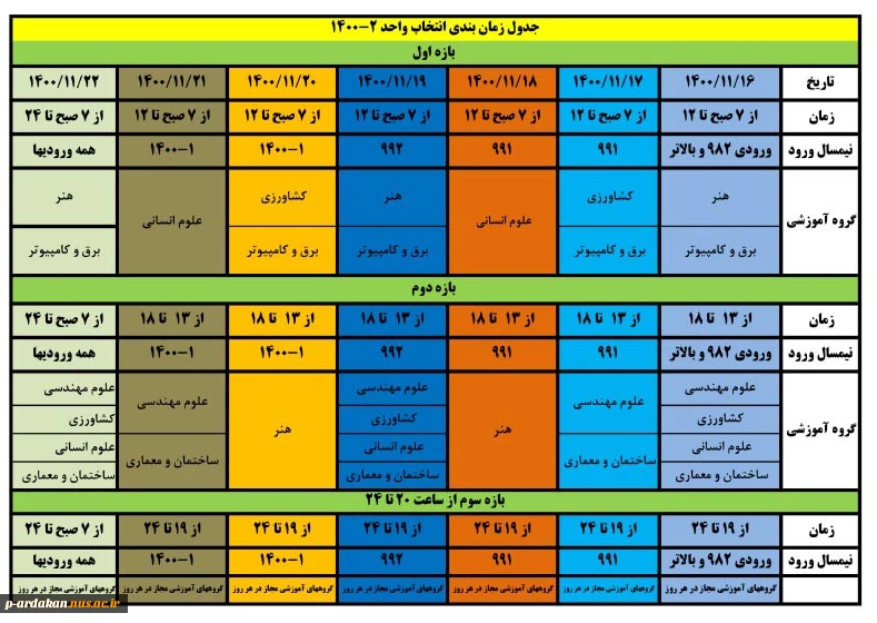 زمانبدی و ملزومات انتخاب واحد بهمن 1400 2